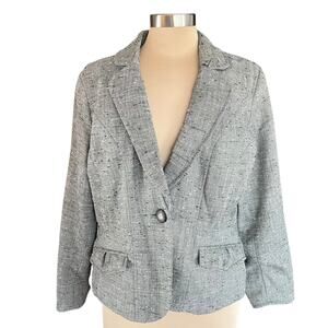 Coldwater Creek Gray Tweed Blazer Size 14 Petite Business Professional Work Wear